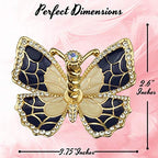 Matashi Gold Plated Butterfly Jewelry Organizer with Blue Enamel & Crystals – Elegant Ring Holder – Ideal Gift for Her on Mother’s Day, Valentine’s Day, Christmas - color: Blue