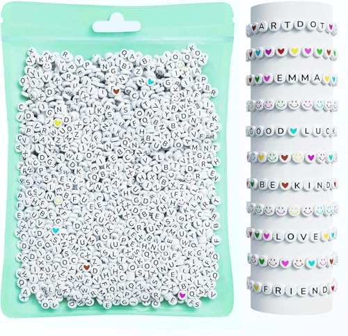 ARTDOT 800 Pieces Assorted Letter Beads for Friendship Bracelets Making Kit, 28 Styles Jewelry Making Supplies Alphabet Beads Set Preppy Crafts Art - color: Black Letter White Bead