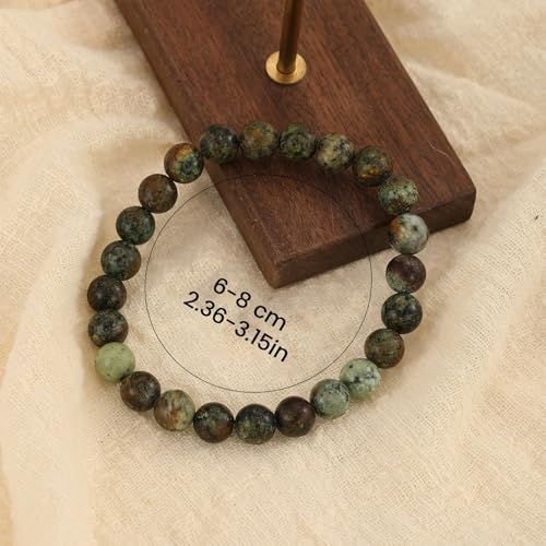 Crystal Vibe 8mm Beaded Bracelets For Women Men - Healing Crystal Bracelet - Adjustable Size - color: african turquoise
