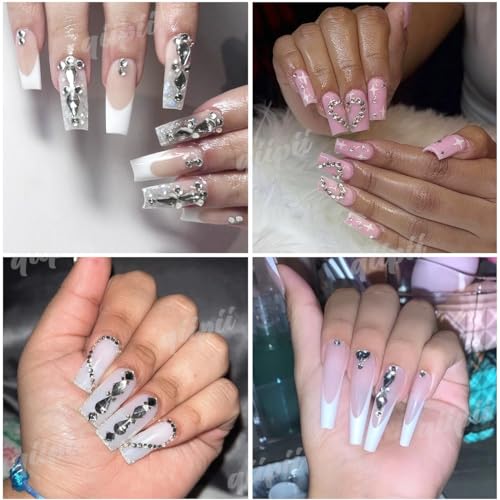 qiipii 4080Pcs Silver Clear Nail Rhinestones Multi Shapes Flatback Crystal White Gems +Round Beads K9 Glass Stones Diamonds Jewels Nail Art Charms Supplies for Nails Faces Eyes Makeup DIY Crafts Phone - color: Crystal Clear, size: B Set