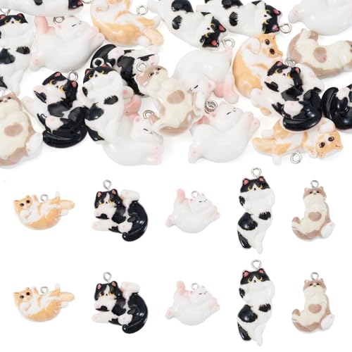 Beadthoven 20Pcs Resin Cat Charms Flatback Cute Animal Pendants Mixed Kitty Resin Pendants Kawaii Dangle Charms with Loop for Jewelry Making Keychain Earrings Necklace DIY Crafts - color: Kitten - Mixed