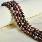 45pcs 8mm Pink Black Rhodochrosite Beads Natural Gemstone Beads Round Loose Beads for Jewelry Making - color: Pink Black Rhodochrosite, size: 8mm