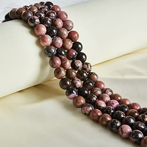 45pcs 8mm Pink Black Rhodochrosite Beads Natural Gemstone Beads Round Loose Beads for Jewelry Making - color: Pink Black Rhodochrosite, size: 8mm
