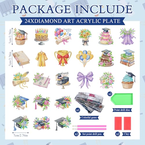Huquary 24 Pcs Graduation Diamond Art Painting Keychain Kits 5D DIY Graduation Diamond Art Ornaments Class of 2026 Congrats Grad Crafts for Grad Party Favors Decorations Backpack Charms Accessories - style: Graduation