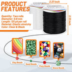 Bracelet String, Paxcoo 2 Rolls Elastic Stretchy Bead String Cord for Clay Beads Kandi Pony Beads Bracelets Jewelry Making (0.8 MM, Crystal & Black) - size: 0.8 MM, style: Black & Crystal