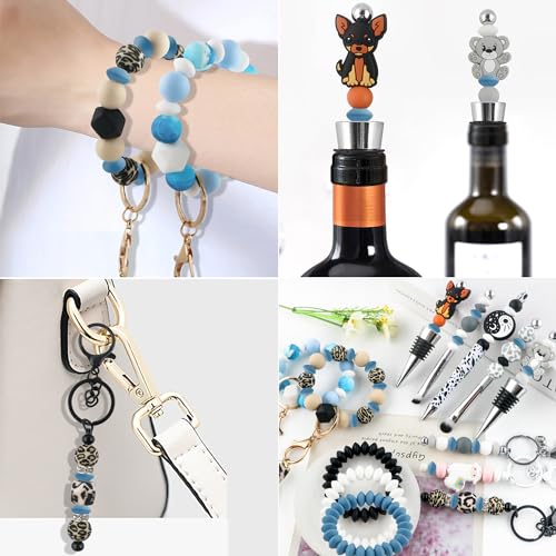 Sunrony 200Pcs Silicone Lentil Beads for Keychain Making, Bulk 12mm Silicone Abacus Spacer Beads for Necklace Bracelet Making Pens(Powder Blue) - color: G-Powder blue