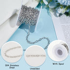 16.4 Feet/5M Stainless Steel Cable Chain Roll with Plastic Spool Silver Oval 7 x 4mm Textured Soldered Jewelry Link Chain Connectors for Jewelry Making Necklaces Bracelets DIY Crafts