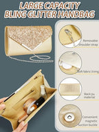 Henoyso 5 Pcs Rhinestone Jewelry Sets Prom Purse Jewelry Rhinestone Clutch Purse Bride Necklace Earrings Bracelets for Women - color: Gold