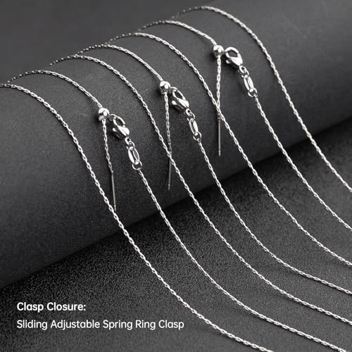 GTVOODX 10Pcs Adjustable Necklace Chains Silver Stainless Steel 0.75mm Rectangle Cable Chain Bulk with Lobster Clasps for DIY Jewelry Making - color: Sliver Rectangle Cable