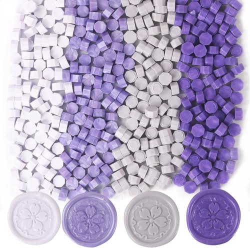 400Pcs Purple Mix Wax Seal Beads, Lilac Purple with 3 Colors SealingWax Beads Kit for Wax Seal Stamp, Decor for Envelope Letter Wedding Invitation(PurpleMix) - color: Purple Mix