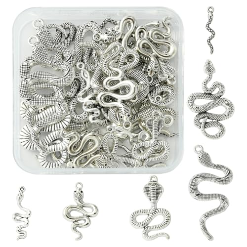 13-200Pcs Assorted Shapes Pendants Charms 14 Styles Antique Silver Bronze Tibetan Alloy Charms Vintage Pendants for Jewelry Bracelets Neckalces Earrings Keychains Making and Crafting - color: Snake- 32 pcs