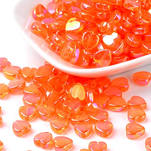 Cheriswelry 200pcs Heart Transparent Acrylic Beads Crystal Orange Red AB Color Pony Loose Spacer Beads Valentine's Days Decoration Beads 8x8mm for DIY Craft Earring Bracelet Necklace Jewelry Making - color: Orange Red