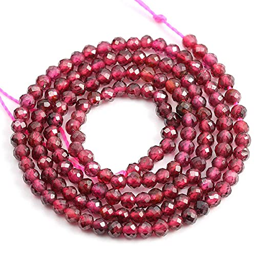 2 Strands Natural Stone Beads Garnet Gemstone Faceted Loose Beads for Jewelry Making Necklace Length 15" Size 2mm - size: 2 mm