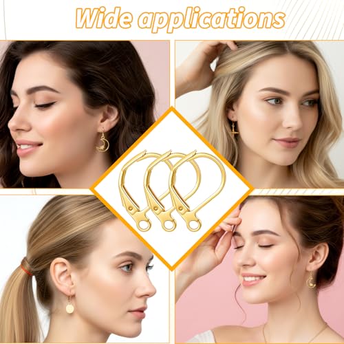 12Pack Gold Earring Hooks for Jewelry Making, Leverback Ear Wire Findings Women Ear Ring Charms, Lever Back Dangle Earring Clasps - Stainless Steel