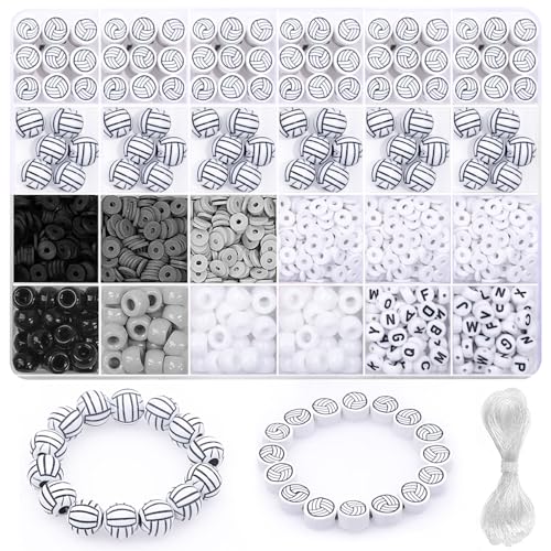1600PCS Volleyball Sports Ball Polymer Clay Beads Charms for Friendship Bracelets Making Kit Cute Fun Beads DIY Arts Crafts Birthday Gifts for Kids Girls Volleyball Bead - color: B2#Style 3