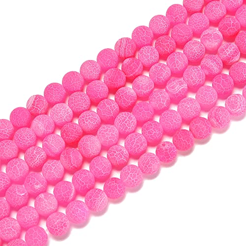 6mm Pink Froasted Agate Round Natural Gematone Loose Beads for Jewelry Making DIY 1 Strand 15" - color: Pink Froasted Agate, size: 6mm