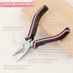 Long Nose Pliers with Serrated Jaw Small Pliers for Jewelry Making 5 Inches for Electronics, Jewelry Making, Wire Cutters for Crafts Working in Tight Areas, Pink Tool for Women - style: Long Nose Pliers