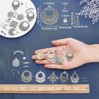SUNNYCLUE 1 Box DIY 10 Pairs Chandelier Charms Earring Making Kit Boho Charms for Jewelry Making Feather Cone Pendants Flat Round Head Pins Eye Pins Jump Rings Antique Silver Adult Women - color: Chandelier Bohemian Style D