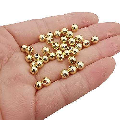 80pcs Gold Smooth Round Spacer Beads - Gold Plated Brass, Tarnish Resistant, Seamless Loose Connector Beads for DIY Bracelet Jewelry Making (6mm/0.23 inch) - color: 6mm/0.23 inch (Gold)