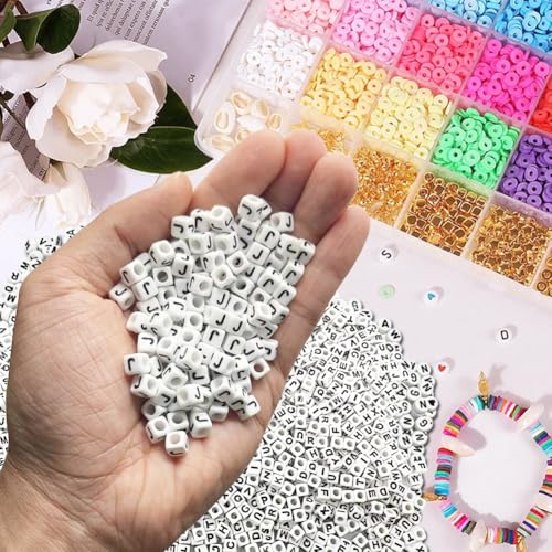 600PCS 6x6mm Square Acrylic Letter Beads J for Friendship Bracelets Jewelry Making, White Acrylic Cube Base with Black Alphabet Beads for DIY Crafts Bracelets Necklaces Key Chains Phone Lanyard - color: Letter J(Black on White)