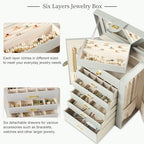 AKOZLIN 6-Tier Jewelry Box Organizer Functional Huge 5 Drawers Leather Jewelry Storage Case Grey Large