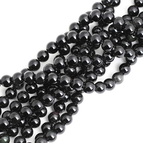 100pcs Natural Stone Beads 8mm Black Obsidian Round Genuine Real Stone Beading Loose Gemstone Hole Size 1mm DIY Charm Smooth Beads for Bracelets Necklaces Earrings Jewelry Making Crafts - color: Black Obsidian