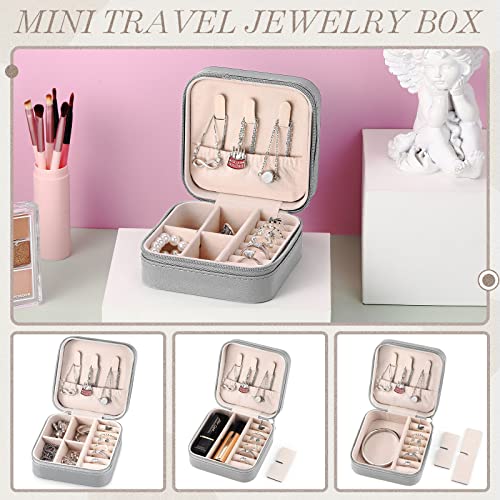 Yinkin 12 Pcs Mini Travel Jewelry Case Bridesmaid Proposal Gift Boxes, Small PU Leather Earring Organizer, Bulk Travel Accessories Portable Jewelry Holder(Gray) - color: Gray