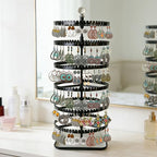 IDavosic.ly 6-layer rotating earring holder storage rack, adjustable plastic pendant display stand with 348 grooves on the tree strap, large circular storage tower, black - color: A Black