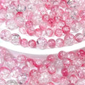 300pcs Crackle Glass Beads, 6mm and 8mm Pink Crystal Glass Beads Round Loose Spacer Bulk Beads for DIY Craft Earring Necklace Bracelet Jewelry - color: Pink
