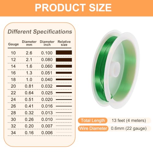 HARFINGTON 13ft Jewelry Wire, 22 Gauge (0.6mm) Brass Craft Soft Metal Tarnish Resistant Copper Beading Wire for Jewelry Making Supplies Crafting, Green - color: Green, size: 22 Gauge x 13ft