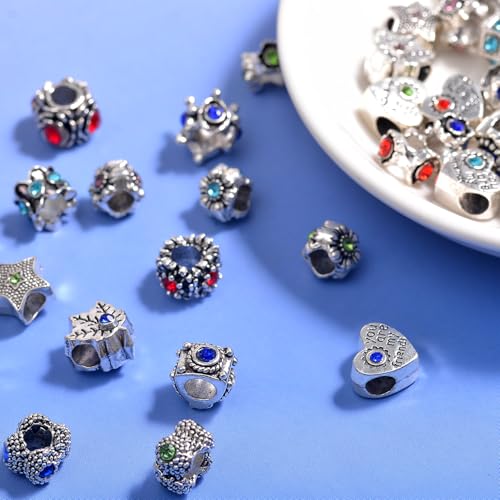 50pcs Large Hole Metal Spacer Beads for Bracelet Necklace Jewelry Making, Rhinestone Focal Beads for Pen Hair Keychain, Mixed Style (50Pcs Rhinestone) - color: 50Pcs Rhinestone
