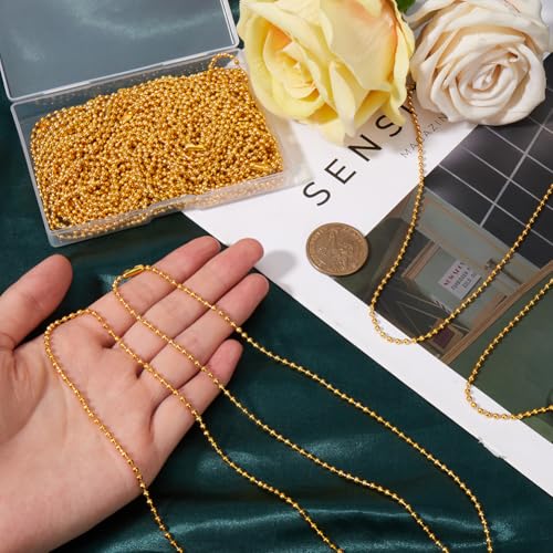 1 Box 30Pcs 24 Inch Ball Chain Necklace Bulk Gold Ball Bead Necklace Chains Metal Adjustable Iron Ball Beads Chain with Connector Clasp for Jewelry Making Chains Supplies DIY Necklace Crafts - color: Gold