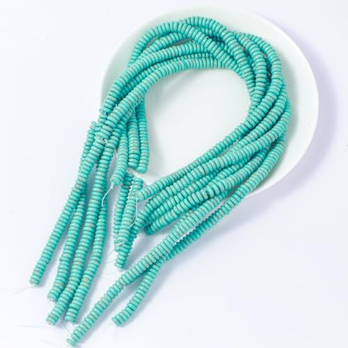 Natural Blue Turquoise Disk Stone Spacer Beads 6x2mm 38cm/str Flat Rondelle Loose Semi Gemstone Caps for Making Bracelets Necklace - color: Blue Turquoise