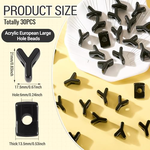 FASHEWELRY 30Pcs Acrylic Letter Y Beads with Large Hole Big Plastic Letter Blocks European Beads 3D Letters Chunky Vowel Initial Alphabet Bead for Key Chains Necklace DIY Arts Craft Projects - color: Black, size: Y