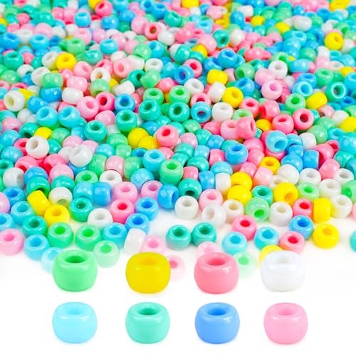 Pastel Pony Beads 1000+pcs Acrylic Kandi Beads Refill Plastic Pony Bead for DIY Crafts Braids Bracelets Mixed Macaron Color - color: Pastel Macaron