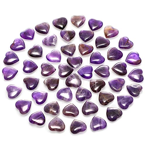 Gerrii 50 Pcs Heart Healing Stone Bulk Quartz Heart Inspirational Stones Gift for Women Love Pocket Polished Natural Energy Balancing Meditation 0.8 Inch(Purple) - color: Purple