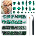qiipii Emerald Green Nail Rhinestones Multi Shapes Flatback Green Crystals Gems Round Beads K9 Glass Stones Diamonds jewels Nail Art Supplies Nail Charms for Nails Faces Eyes Makeup Crafts DIY - color: Emerald Green, size: B Set
