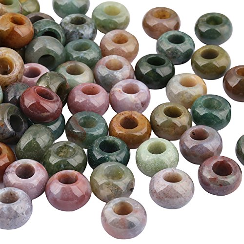 TUMBEELLUWA 40pcs Crystal Stone Large Hole Beads for Jewelry Making Macrame Beads for Hair Braids(14mmx8mm), Opalite + Indian Agate + Amethyst + Green Aventurine - color: #1 Green+Purple+White+Other