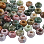 TUMBEELLUWA Natural Gemstone Beads for Jewelry Making, Rondelle Large Hole Loose Beads Pack of 15,Indian Agate(8x14 mm) - color: #1-Multicolor