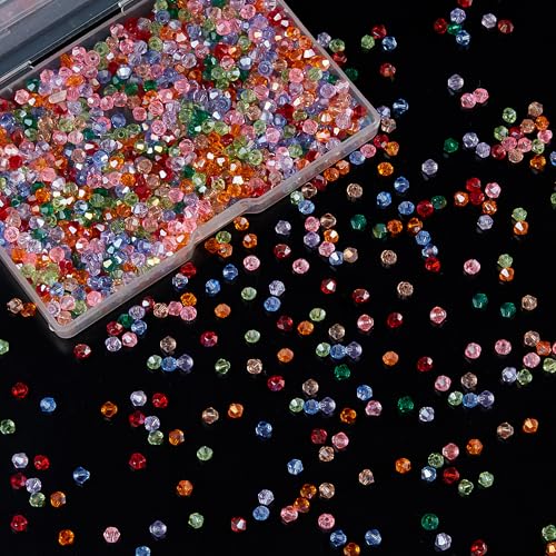 1200PCS 3mm Bicone Crystal Glass Beads for Jewelry Making, Sparkling Mini Beads for Suncatchers, DIY Bracelets & Craft Projects (Multicolored) - color: multicolored, size: 3MM 1200Pcs