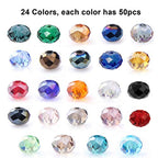 1200Pcs Faceted Rondelle Beads, Messar 6mm Crystal Glass Beads AB Color Plated Bicone Faceted Glass Beads for Bracelet Necklace Jewelry Making Set DIY Craft Projects (24 Mixed Colors)