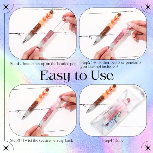 Tondiamo 45 Pcs Full Rhinestone Beadable Pens Bulk Set 15 Glitter Diamond Pens with Cards & Bags Fancy Beaded Pen for Beads DIY Cute Journalling Bling Ballpoint Craft Making(Gradient Diamonds) - style: Gradient Diamonds
