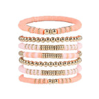 Pingyongchang Heishi Gold Beaded Bracelets Set for Women Men Bohemian Polymer Clay Colorful Surfer Vinyl Disc Stretch Layering Stackable Friendship Boho Bracelet Summer Beach Jewelry Gifts - color: Pink