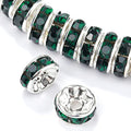 Weebee 100Pcs Rondelle Spacer Beads Crystal Charms Silver Plated Czech Rhinestone Loose Beads for Jewelry Making DIY Bracelets (Dark Emerald, 6mm) - color: Dark Emerald, size: 6mm