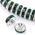 Weebee 100Pcs Rondelle Spacer Beads Crystal Charms Silver Plated Czech Rhinestone Loose Beads for Jewelry Making DIY Bracelets (Dark Emerald, 10mm) - color: Dark Emerald, size: 10mm