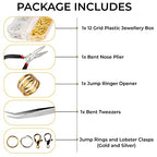 Open Jump Rings and Lobster Clasps Jewelry Fixing Kit (1200 pcs Gold and Silver) with a Bent Nose Jump Ring Pliers, Tweezers, and a Jump Ring Opener (O Rings for Jewelry Making)