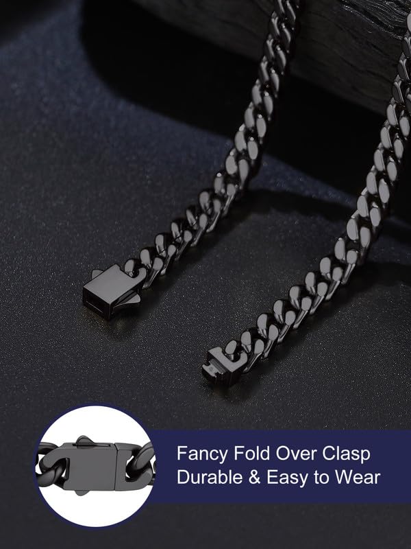Bandmax Mens Stainless Steel Chain Necklaces 5MM/7MM/9MM/12MM Chunky Miami Cuban Link Chain Necklace Silver/Gold Plated/Black Chains for Men 18"-30" - color: 03 5MM-Black Plated, size: 20 Inch (51cm)
