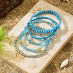 5Pcs Bohemian Multilayer Crystal Beads Stackable Bracelets Y2K Circle Disc Coin Pendant Colorful Beaded Elastic Stretch Bracelets for Women Boho Beach Vacation Holiday Jewelry Gift - color: Blue