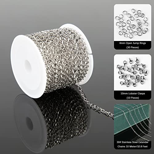 UMAOKANG 32.8 Feet Stainless Steel Extender Chain Links for Jewelry Making, Silver Chain Bulk with Lobster Clasps and Open Jump Rings - color: Steel Twist