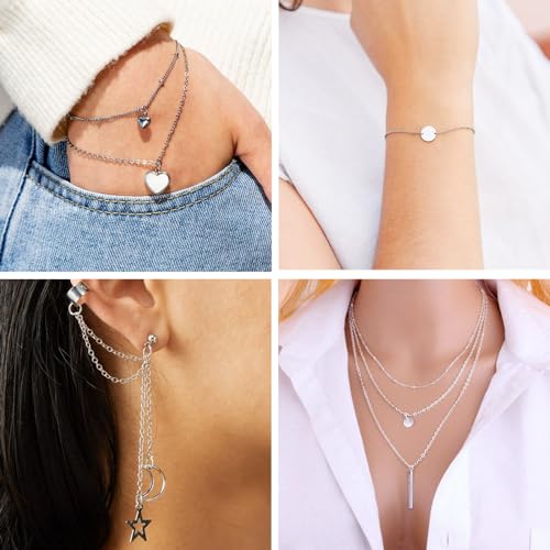 Pandahall 925 Sterling Silver Plated Necklace Chains 16.4 Feet Soldered Cable Chains 2x2x0.3mm Flat Oval Jewelry Chains for Bracelet Necklace Jewelry Making